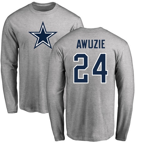 Men Dallas Cowboys Ash Chidobe Awuzie Name and Number Logo #24 Long Sleeve Nike NFL T Shirt